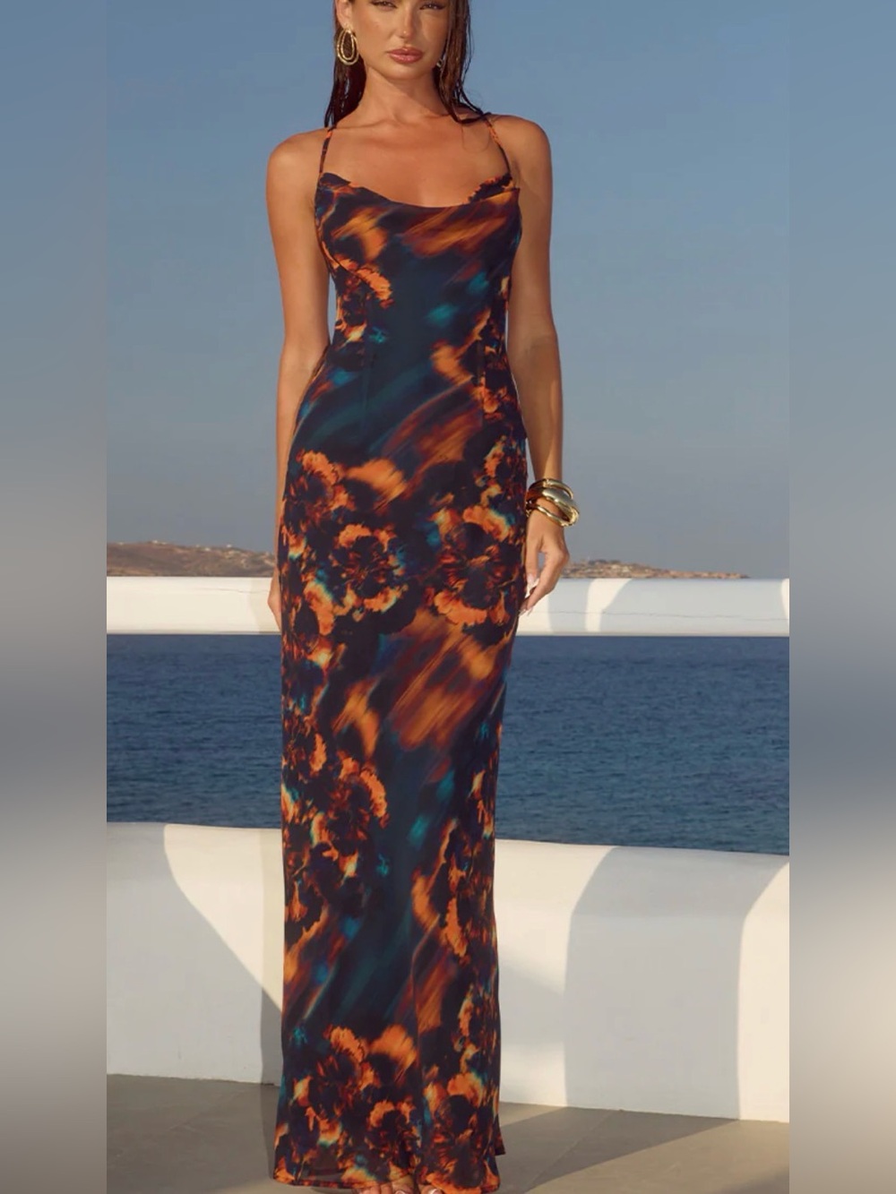 RUNAWAY THE LABEL
BRIGETTE COWL CROSS BACK MAXI DRESS - VALINA ORANGE size M